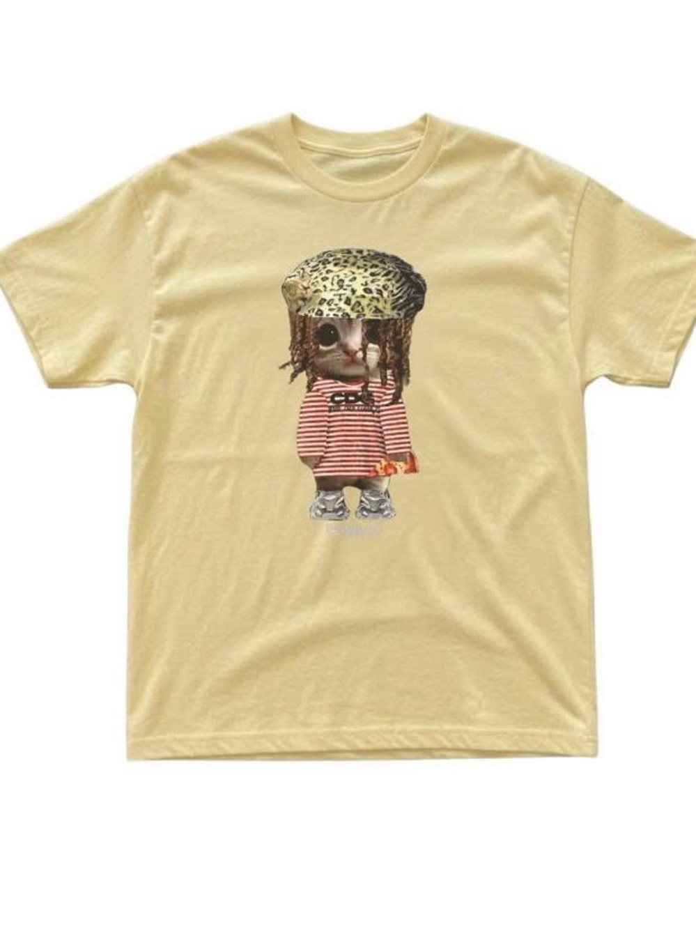 Pale Yellow' Tee with Cat Graphic